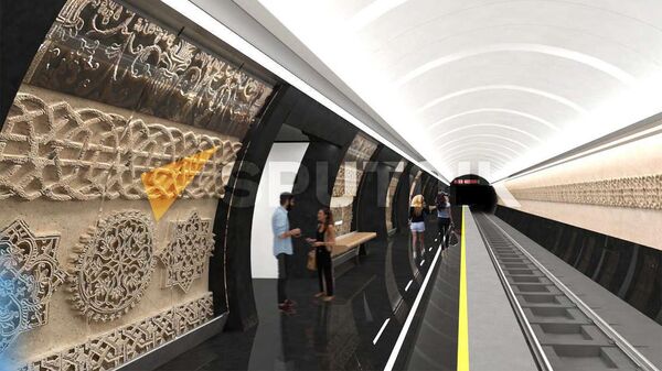 Перспективный вид интерьера новой станции метро в административном районе Ачапняк - Sputnik Армения