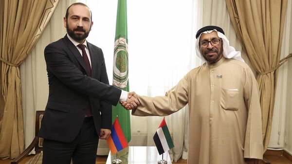 Министр иностранных дел Армении Арарат Мирзоян встретился с госминистром ОАЭ Халифой Шагеном Аль-Мараром (8 марта 2023). Каир - Sputnik Армения