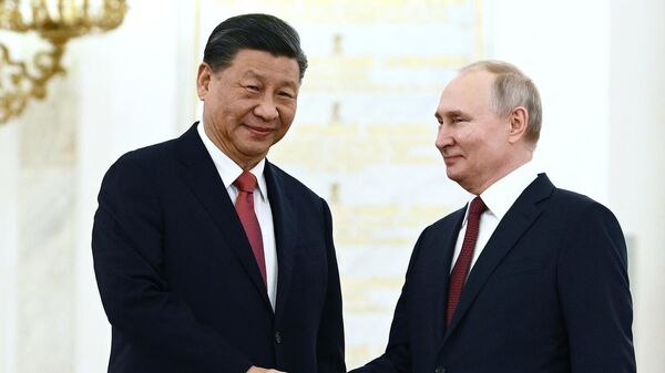 Президент РФ Владимир Путин и председатель КНР Си Цзиньпин во время встречи (21 марта 2023). Москвa - Sputnik Армения