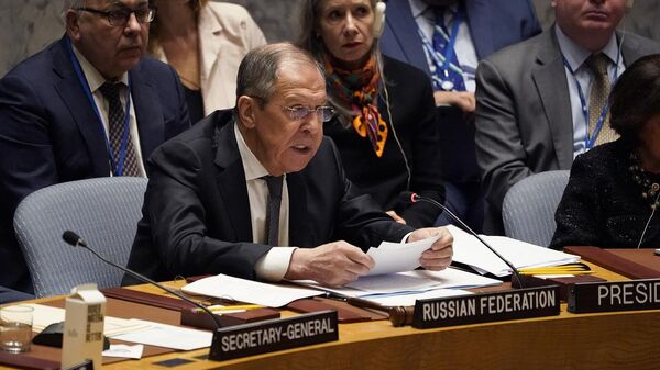 Министр иностранных дел России Сергей Лавров председательствует на заседании Совета Безопасности по защите принципов Устава ООН в штаб-квартире ООН - Sputnik Армения