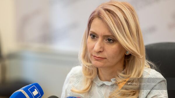 Замминистра ОНКС Араксия Сваджян во время пресс-конференции (17 мая 2023). Еревaн - Sputnik Армения