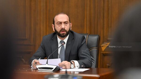 Министр иностранных дел Арарат Мирзоян на совместном заседании постоянных комиссий НС по внешним связям, финансово-кредитным и бюджетным вопросам (5 июня 2023). Еревaн - Sputnik Армения