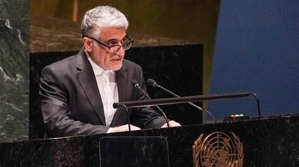 Постпред Ирана в ООН Амир Саид Иравани на Генеральной Ассамблеей ООН (23 февраля 2023). Нью-Йорк - Sputnik Армения
