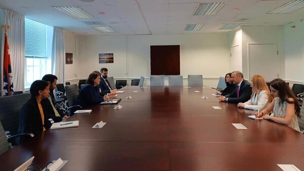 Секретарь Совета безопасности Армен Григорян встретился с помощником секретаря по управлению экспортом департамента торговли США Теей Кендлер (10 июля 2023). Вашингтон - Sputnik Армения