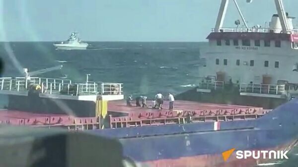 Кадры досмотра сухогруза Сукра Окан, который шёл в украинский порт Измаил и был остановлен российскими военными в Чёрном море - Sputnik Армения