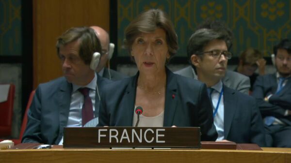 Глава МИД Франции Катрин Колонна на заседании Совета Безопасности ООН по Нагорному Карабаху (21 сентября 2023). Нью-Йорк - Sputnik Армения