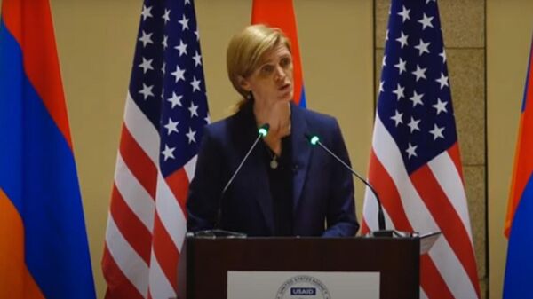 Глава USAID Саманта Пауэр на пресс-конференции (25 сентября 2023). Еревaн - Sputnik Армения