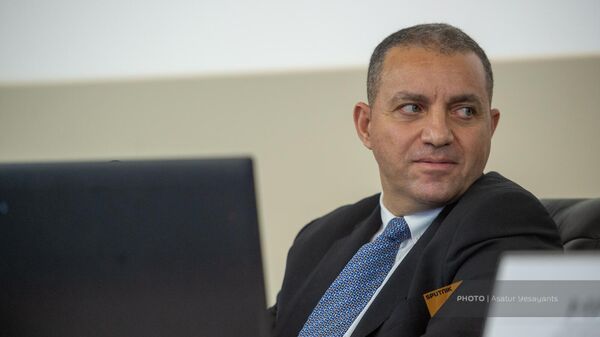 Министр экономики Ваан Керобян на ежегодной итоговой пресс-конференции министерства (8 января 2023). Еревaн - Sputnik Армения