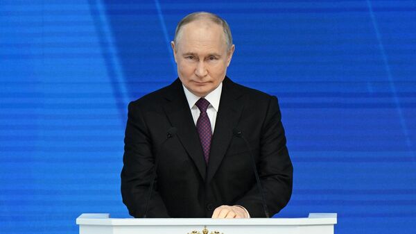 Президент РФ Владимир Путин выступает с посланием Федеральному Собранию (29 февраля 2024). Москвa - Sputnik Армения