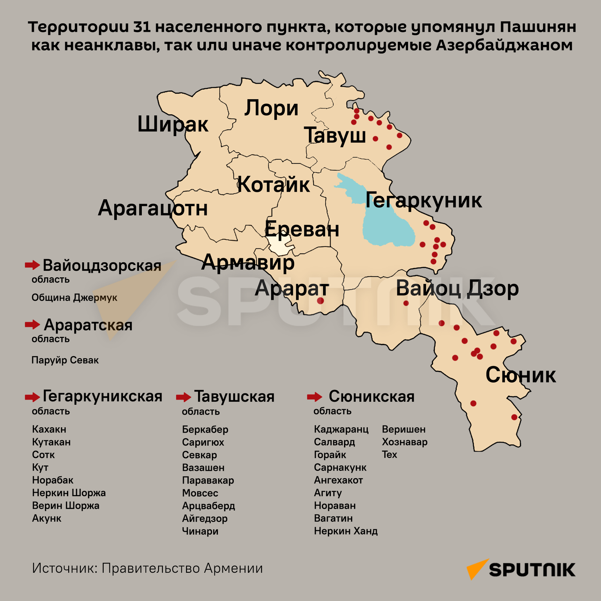 Населенные пункты Армении, так или иначе контролируемые Азербайджаном Населенные пункты Армении, так или иначе контролируемые Азербайджаном - Sputnik Армения, 1920, 03.03.2024