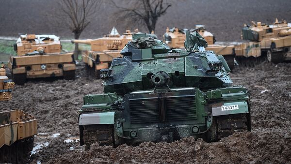 Турецкие танки, дислоцированные вблизи сирийской границы, в рамках операции Оливковая Ветвь - Sputnik Արմենիա