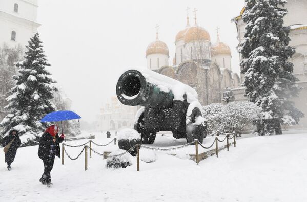 Царь-Пушка на территории Московского Кремля во время снегопада - Sputnik Армения