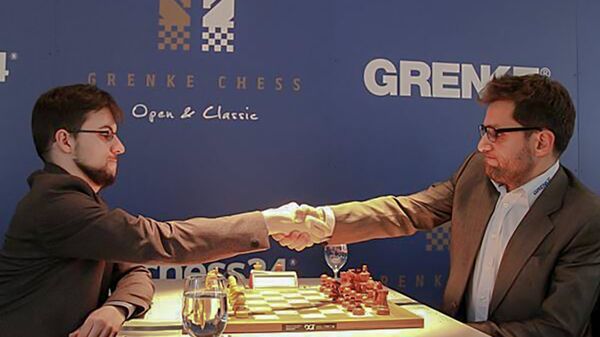 Матч 5-го тура шахматного турнира GRENKE Chess Classic между Вашье-Лагравом и Левоном Ароняном (5 апреля 2018). Баден-Баден, Германия - Sputnik Արմենիա