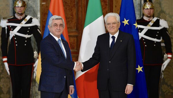 Встреча президентов Италии и Армении Серджио Матареллы и Сержа Саргсяна (6 апреля 2018). Рим, Италия - Sputnik Армения