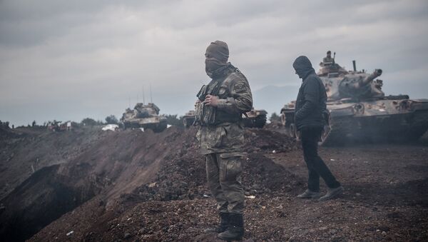 Солдаты турецкой армии на Турецко-сирийской границе (21 января 2018). Хассе, провинции Хатай, Турция - Sputnik Армения