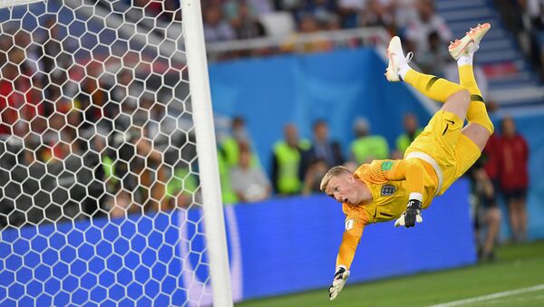 Вратарь сборной Англии Джордан Пикфорд во время матча Англия - Бельгия (28 июня 2018). Калининград - Sputnik Армения