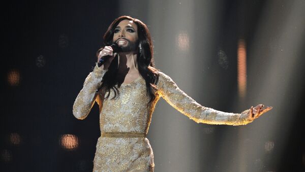 Кончита Вурст (Австрия) выступает в финале 59-го международного конкурса песни Евровидение-2014 в Копенгагене. - Sputnik Армения