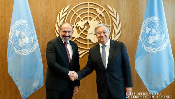 Премьер-министр Армении Никол Пашинян встретился с Генеральным секретарем ООН Антониу Гутерришем (24 сентября 2018). Нью Йорк - Sputnik Армения