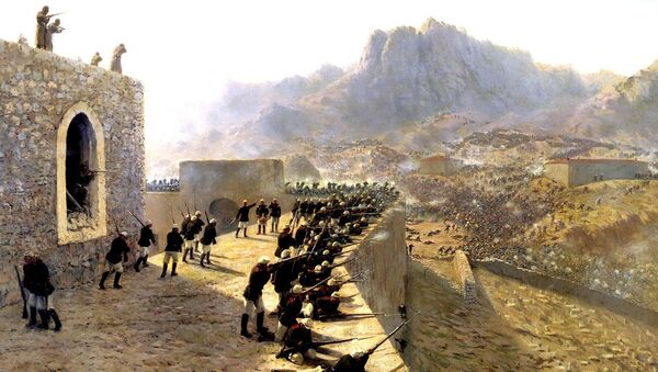 Лев Лагорио Отбитие штурма крепости Баязет 8 июня 1877 года (холст, масло. 1891 год) - Sputnik Армения