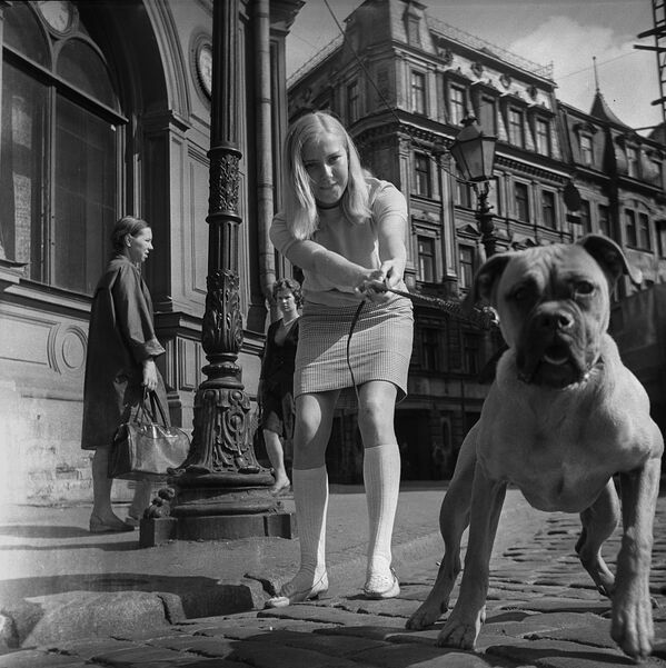 Девушка с собакой на улице Риги, Латвийская ССР. 1968 год - Sputnik Армения