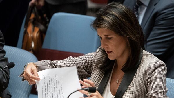 Постпред США в ООН Никки Хейли во время заседания Совета Безопасности ООН по Украине (26 ноября 2018). Нью-Йорк - Sputnik Армения