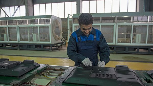 Рабочий за сборкой телевизора на заводе по сборке бытовой техники в селе Мердзаван - Sputnik Արմենիա