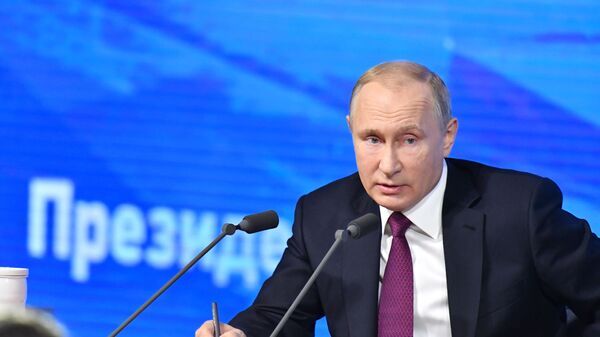 Президент России Владимир Путин во время ежегодной большой пресс-конференции (20 декабря 2018). Москвa - Sputnik Արմենիա