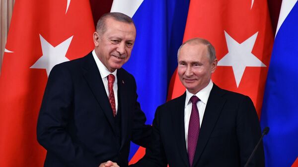 Совместная пресс-конференция президентов России и Турции Владимира Путина и Реджепа Тайипа Эрдогана (23 января 2019). Москвa - Sputnik Армения