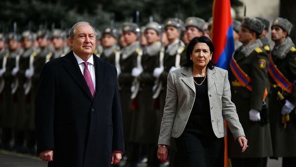 Церемония завершения официального визита президента Грузии Саломе Зурабашвили в Армению (14 марта 2019). Еревaн - Sputnik Армения