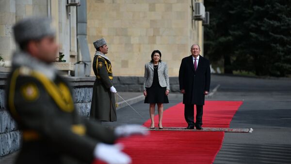 Церемония завершения официального визита президента Грузии Саломе Зурабашвили в Армению (14 марта 2019). Еревaн - Sputnik Արմենիա