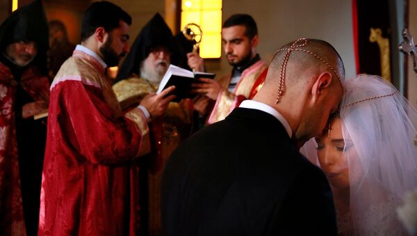 Традиционная армянская свадьба в церкви Святого Григория Просветителя, Иерусалим - Sputnik Արմենիա