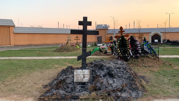Последствия возгорания на могиле певца Евгения Осина на Троекуровском кладбище. - Sputnik Армения