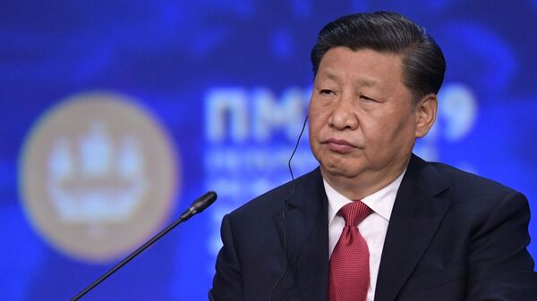 Председатель Китайской Народной Республики Си Цзиньпин на пленарном заседании ПМЭФ-2019 (7 июня 2019). Санкт-Петербург - Sputnik Армения