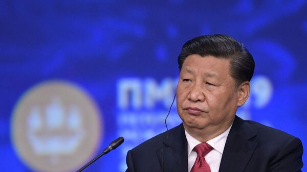 Председатель Китайской Народной Республики Си Цзиньпин на пленарном заседании ПМЭФ-2019 (7 июня 2019). Санкт-Петербург - Sputnik Армения