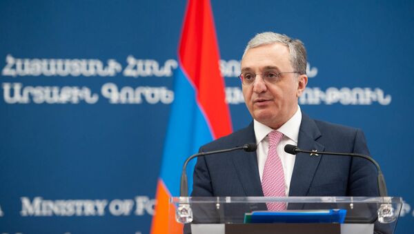 Министр иностранных дел Армении Зограб Мнацаканян во время пресс-конференции с главой МИД Уругвая (14 августа 2019). Еревaн - Sputnik Արմենիա
