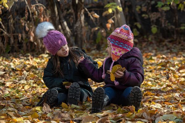 Ребятишки играют с листвой - Sputnik Армения