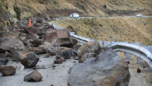 Разбросанные камни от оползня на дороге в Новой Зеландии. Архивное фото - Sputnik Արմենիա