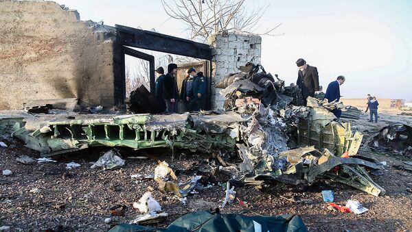 Спасатели у обломков потерпевшего крушение украинского самолета с 176 пассажирами возле аэропорта Имама Хомейни (8 января 2020). Тегеран - Sputnik Армения