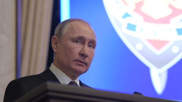Президент России Владимир Путин выступает на заседании коллегии Федеральной службы безопасности РФ (20 февраля 2020). Москвa - Sputnik Армения