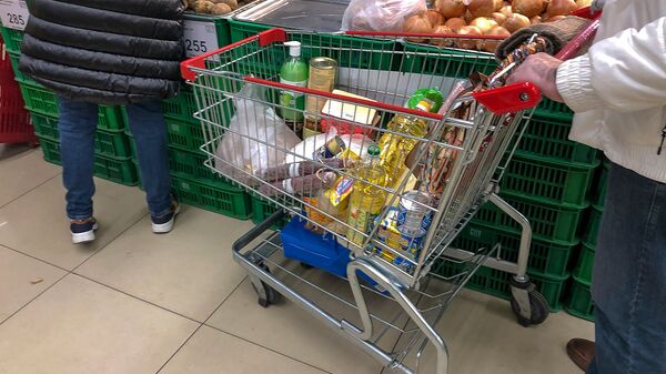 Тележка с покупками в супермаркете - Sputnik Армения