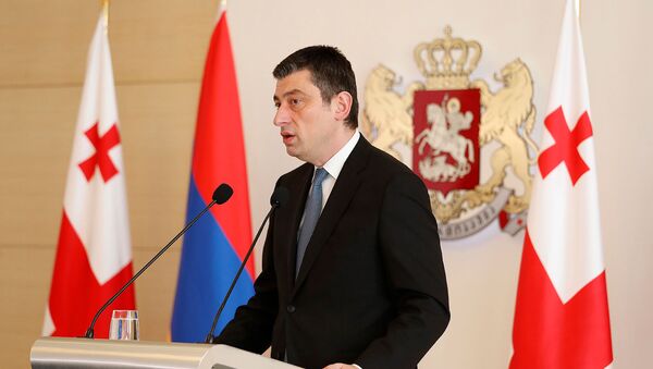 Премьер-министр Грузии Григорий Гахария во время совместного заявления для прессы по завершении переговоров с премьер-министром Армении (3 марта 2020). Тбилиси - Sputnik Армения