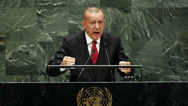 Президент Турции Реджеп Тайип Эрдоган выступает на 74-й сессии Генеральной Ассамблеи ООН (24 сентября 2019).  - Sputnik Армения