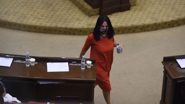 Депутат Наира Зограбян на заседании Парламента по вопросу лишения Гагика Царукяна депутатской неприкосновенности (16 июня 2020). Еревaн - Sputnik Армения