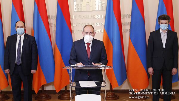 Oнлайн брифинг с участием премьер-министра Никола Пашиняна, министра Араика Арутюняна и директора института молекулярной биологии Арсена Аракеляна (1 июля 2020). Еревaн - Sputnik Արմենիա