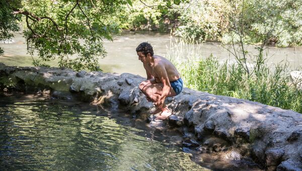 Армянские мужчины пропагандируют здоровый образ жизни на берегу реки Раздан - Sputnik Армения