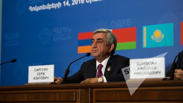 Серж Саргсян на пресс-конференции по итогам заседания Совета коллективной безопасности ОДКБ стартовала в Ереване - Sputnik Արմենիա