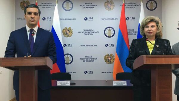 Омбудсмен Армении Арман Татоян и Уполномоченный по правам человека в РФ Татьяна Москалькова - Sputnik Արմենիա