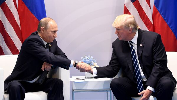 Президенты России и США Владимир Путин и Дональд Трамп. Рукопожатие - Sputnik Արմենիա