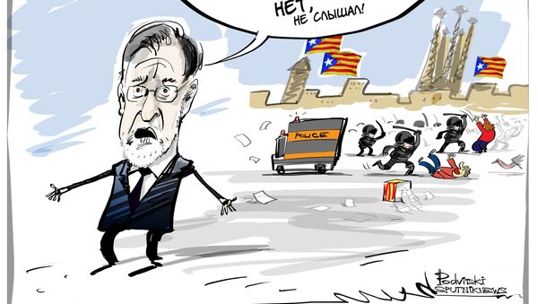 Карикатура. Премьер-министр Испании Мариано Рахой в ходе пресс-конференции заявил об отсутствии в Каталонии референдума о независимости - Sputnik Արմենիա