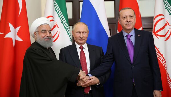 Встреча президента РФ В. Путина с президентом Ирана Х. Рухани и президентом Турции Р. Эрдоганом - Sputnik Արմենիա